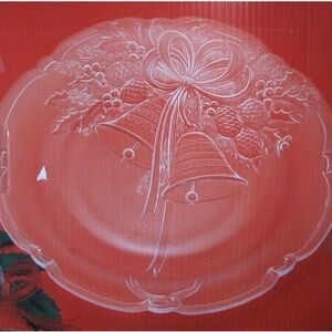 Mikasa Crystal Holiday Bells Christmas themed CANDY platter 14.75" RC197/516